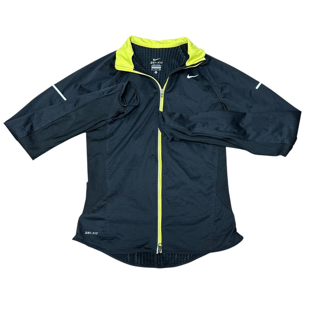 Nike‎ Women's Thermal Waffle Lined Zip Jacket Black Yellow Trim Size Small